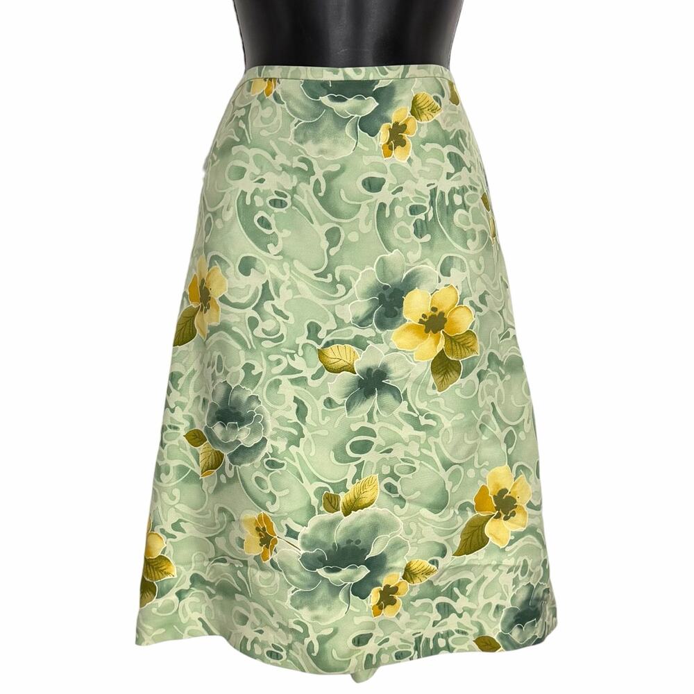 VINTAGE TOMMY BAHAMA 100% SILK FLORAL A-LINE SKIRT HAWAIIAN SAGE GREEN YELLOW 8